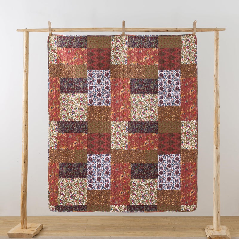 SLPR Red Riches 50" x 60" Fall Quilted Throw Blanket, Brown and Rust Floral Pattern Throw Quilt for Couch and Bed, Autumn Red Toned Patchwork Lap Quilt - Image 2